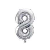 PartyDeco Folija balon številka 8 srebrn 86 cm
