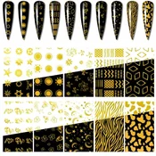10x FOLIJA ZA PRENOS NOHTOV 100cmx4cm KOMPLET Zlata Leopard Zebra