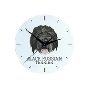 Ruski črni terier - geometrijska stenska ura s fotografijo in napisom