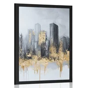 Plakat panorama nebotičnikov v zlato sivi - 60x90 white