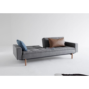 Kavč DUBLEXO SOFA BED z rokonasloni in s svetlimi lesenimi nogicami-Temno siva