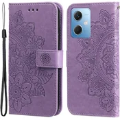 GS Komplet preklopnih ovitkov za Xiaomi Redmi Note 12 5G/POCO X5 5G, denarnica Mandala in rože, vijolična + steklo