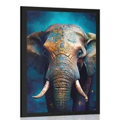 Plakat modro zlati slon - 60x90 white