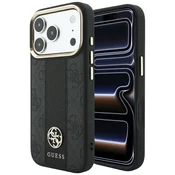 Ovitek Guess Leather 4G Stripe Round Classic Logo MagSafe za iPhone 17 Pro Max/18 Pro Max - black