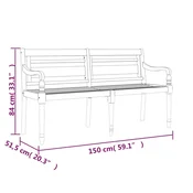 Klupa Batavia s crnim jastukom 150 cm od masivne tikovine