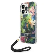 shumee Guess GUOHCP14XHFLSB iPhone 14 Pro Max6,7 moder/moder trdi ovitek s cvetličnim paščkom