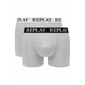 Replay Bokser spodnjice Boxer Style 01/C Basic Cuff Logo 2Pcs Box - Medium Grey Mel/White S