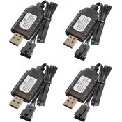 4x univerzalni USB polnilec za LiPo baterije 7.4V 2S – 4PIN SM-4P | Združljivo z RC avtomobili, droni in čolni | Prenapetostna zaščita, indikator polnjenja | Črna barva