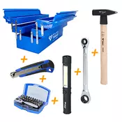 Brilliant Tools akcijski komplet - metalna kutija za alat + set bitova 32kom + 2 u 1 COB LED džepna lampa + brzi okasti kljuc + cekic + skalpel BT-150852