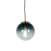 Art Deco viseča svetilka medenina z ocean modrim steklom 20 cm - Pallon