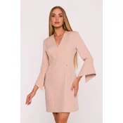 Made Of Emotion Womans Mini dress with wide cuffs and a V-neck - beige