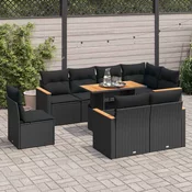 9-dijelni set vrtnih sofa s jastucima crni od poliratana bagrem