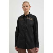 Pamucna košulja Pinko za žene, boja: crna, relaxed, s klasicnim ovratnikom, 103738 A1XN