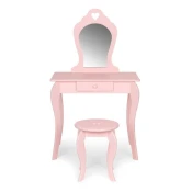ECOTOYS Drveni sto za šminkanje za devojčice sa ogledalom, Roze