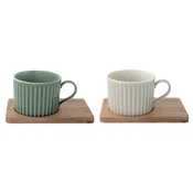 2-piece porcelain mug set, with wooden saucers, 250ml, Take a Break,