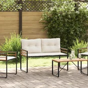 vidaXL Lesena ležajna klop z blazino Enobarvno krema 114 x 55 x 77 cm