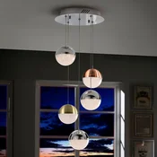 Schuller Valencia LED viseča svetilka Sphere, večbarvna, pet-svetilka - Dnevna soba/jedilnica - Sodobni - krom, satenast baker, satenast medenina - Kovina