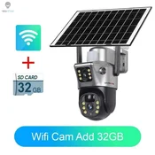 KJB Solarna varnostna kamera z dvema objektivoma 4 MP in barvnim nočnim vidom Kamera WiFi s kartico 32 GB