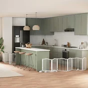 Vidaxl Ograda za pse z vrati zložljiva 15 panelov bela 750 cm les