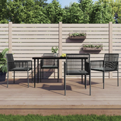 Greatstore Vrtni stoli z blazinami 4 kosi črni 54x60,5x83,5 cm poli ratan