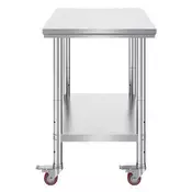 VEVOR Delovna miza za catering 90x60x85 cm iz nerjavečega jekla nastavljiva s kolesi