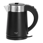 Adler Kovinska električna kuhalnica ADLER AD 1372b v črni barvi, 0.6 L, 800 W, s dotikovnim upravljanjem in avtomatskim izklopom.