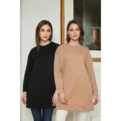 Trendyol Black-Tan 2 Pack Crew Neck Basic Knitted Sweatshirt