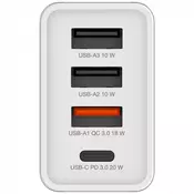 Verbatim zidni punjač 30W, bijeli 3×USB-, 1xUSB-C