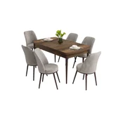 Hanah Home trpezarijski set Nix, sto na razvlacenje i 6 stolica, ploca u dekoru drveta Baroque, siva tkanina Babyface
