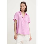 Lanena košulja Sisley boja: ružicasta, relaxed, s klasicnim ovratnikom