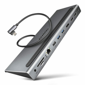 AXAGON hmc-4kx3 večportno vozlišče usb 5gbps, 3x usb-a, 2x hdmi + dp + glan + sd/microsd + audio, pd 100w