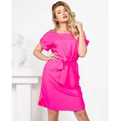 Poletna obleka Resti Fuchsia z vezalkami in kratkimi rokavi