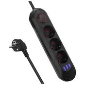 slomart Maclean podaljšek 3x230V + 3xUSB, 1.5m, črna