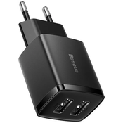 Baseus Compact Quick Charger, 2x USB, 10.5W (black)