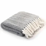 Vidaxl Pregrinjalo iz bombaža ribja kost 125x150 cm mornarsko modro
