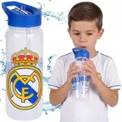 FC Real Madrid Real Madrid Plastična steklenica za vodo z ustnikom in ročajem za navijače, prosojna steklenica s slamico 600 ml