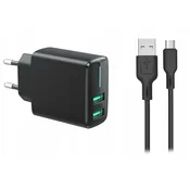 Carcommerce Stenski polnilnik 2x USB 3.4A + kabel tipa C 1 m, hitro polnjenje 230V
