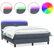 Vidaxl Box spring posteljni z vzmetnico LED temno siv 160x210 cm žamet