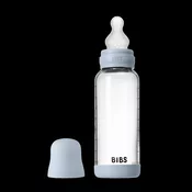 BIBS - Otroška steklena steklenička 240 ml, silikon - Baby Blue (srednji pretok)