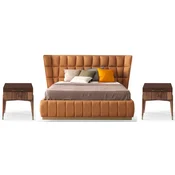 Casa Padrino luxury bedroom set light brown/brown - 1 Double Bed with Headboard & 2 Bedside Tables - Luxury bedroom furniture - Luxury bedroom furnishings