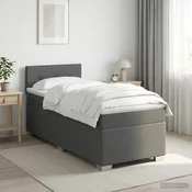 vidaXL Postelja boxspring z vzmetnico Temno siva 90 x 200 cm Blago