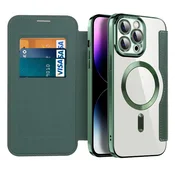Etui SmartMag Book z Magsafe tehnologijo in RFID denarnico za iPhone 14 Pro Max - green