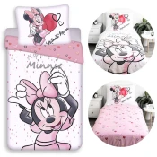 Disney DISNEY Minnie Mouse Belo-roza DVOJNA otroška posteljnina z zadrgo, 100% BOMBAŽ 140x200+70x90 cm OEKO-TEX