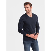 OMBRE Moška majica z dolgimi rokavi V-NECK brez potiska temno modra MDN124081 XL