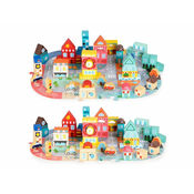 ECO TOYS Edukativne drvene kocke CITY SET sa podlogom 88kom