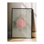 WallXpert uramljena slika 115236, ružicasto sunce i jato ptica na sivozelenom akvarelu, 30 x 40 cm, crni ram