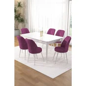 Hanah Home trpezarijski set Pir, sto i 6 stolica, bela ploca, ljubicasta tkanina Babyface