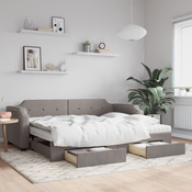 Greatstore Izvlečna dnevna postelja s predali taupe 90x200 cm blago