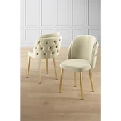 Hanah Home set trpezarijskih stolica Axle 8 kom, krem tkanina Babyface, zlatne metalne noge