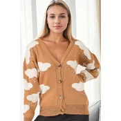 Z9009 DEWBERRY WOMENS CLOUD DETAIL CARDIGAN-CAMEL